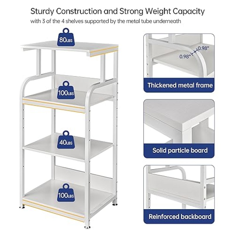 조정 가능한 선반이 있는 Fannova 4단 흰색 프린터 스탠드 테이블, 홈 오피스 보관 및 정리용 바퀴가 있는 이동식 프린터 분쇄기 스탠드, 컴퓨터 타워 CPU용 롤링 카트