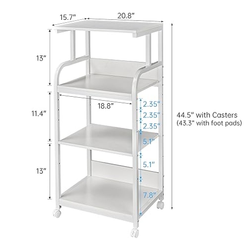 조정 가능한 선반이 있는 Fannova 4단 흰색 프린터 스탠드 테이블, 홈 오피스 보관 및 정리용 바퀴가 있는 이동식 프린터 분쇄기 스탠드, 컴퓨터 타워 CPU용 롤링 카트