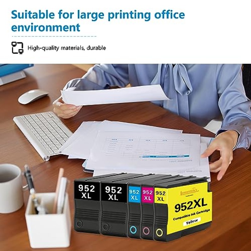 952XL 대용량 잉크 카트리지(5팩, 검정색 2개/시안색 1개/마젠타색 1개/노란색 1개) - HP OfficeJet Pro 7740 8210 8216 8218 8710 8715 8716 8717 8719 8720 8725 프린터용 LOMENTI 호환 잉크 교체