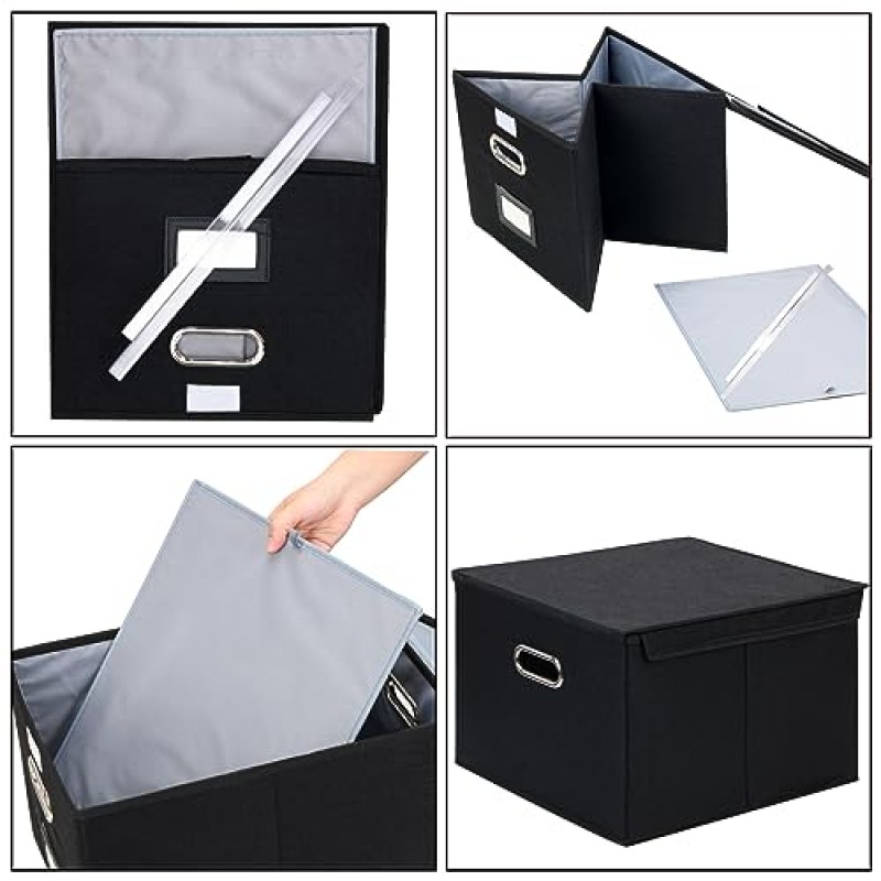 EOOUT 1 팩 파일 정리 상자 뚜껑이 달린 파일 폴더 정리 편지 크기 홈 오피스용 접이식 문서 정리함(검은색)