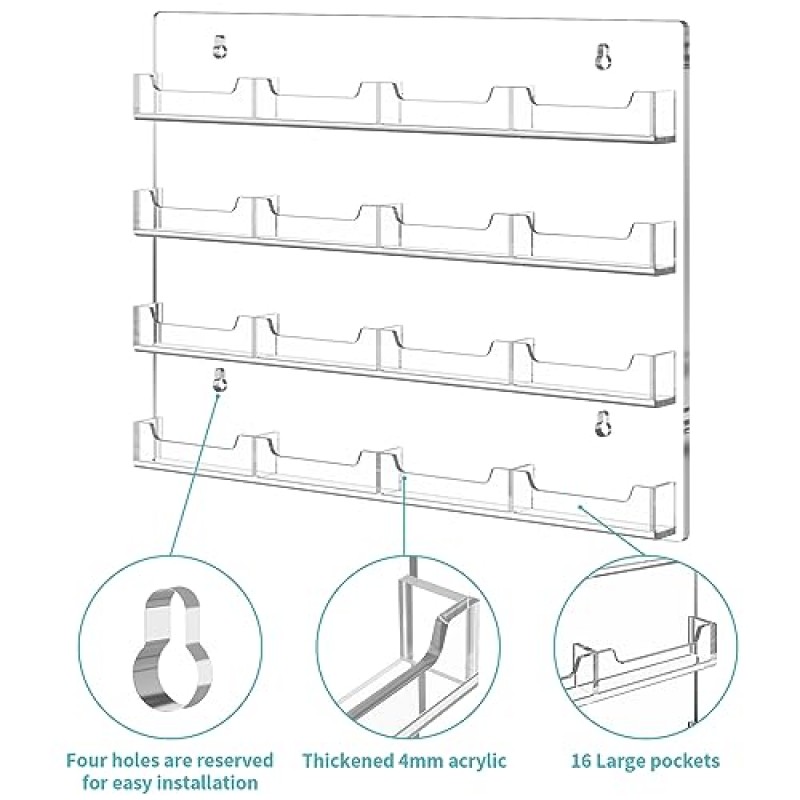 HIIMIEI 명함 홀더 벽 마운트, 벽용 명함 홀더, 16 포켓 사무실 리셉션 상점 무역 박람회용 아크릴 벽 카드 홀더