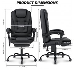 마사지 및 발판이 있는 HOFFREE 사무용 의자 리클라이닝 홈 오피스 의자 팔걸이가 있는 하이백 컴퓨터 책상 의자 블랙