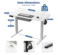 서랍이 있는 전기 스탠딩 책상, 48 x 24인치 스탠드업 책상, 보관함, 높이 조절이 가능한 인체공학적 컴퓨터 책상(가정용, 사무실, 연구용 워크스테이션용 와이어 구멍 및 후크 포함)