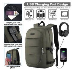 AMBOR 도난 방지 백팩, USB 충전 포트 및 헤드폰 인터페이스가 포함된 17.3인치 비즈니스 노트북 휴대용 백팩, 남성용 및 여성용 여행용 백팩