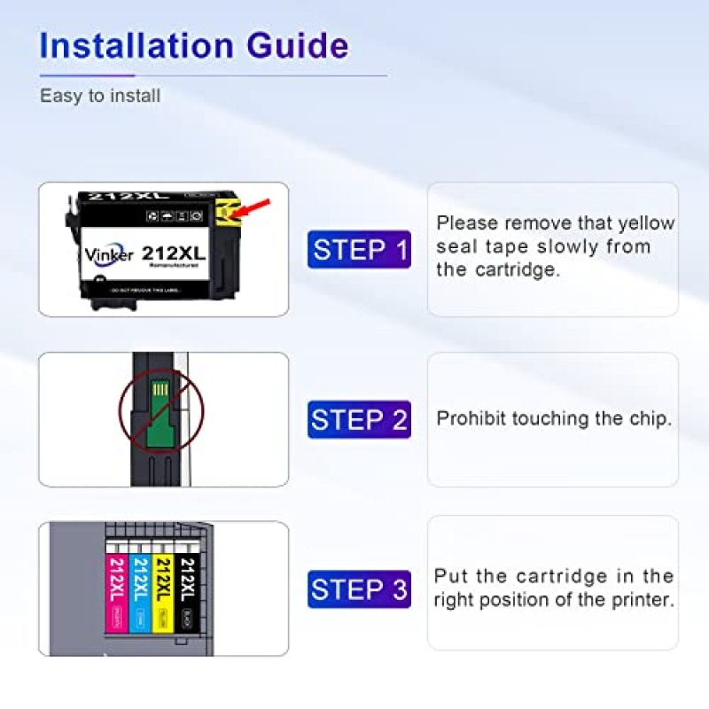 Vinker 212XL 재생 잉크 카트리지 교체용 Epson 212 검정 잉크 카트리지 212XL T212 T212XL for Expression Home XP-4100 XP-4105 Workforce WF-2830 WF-2850 프린터(검정색 전용, 2팩)