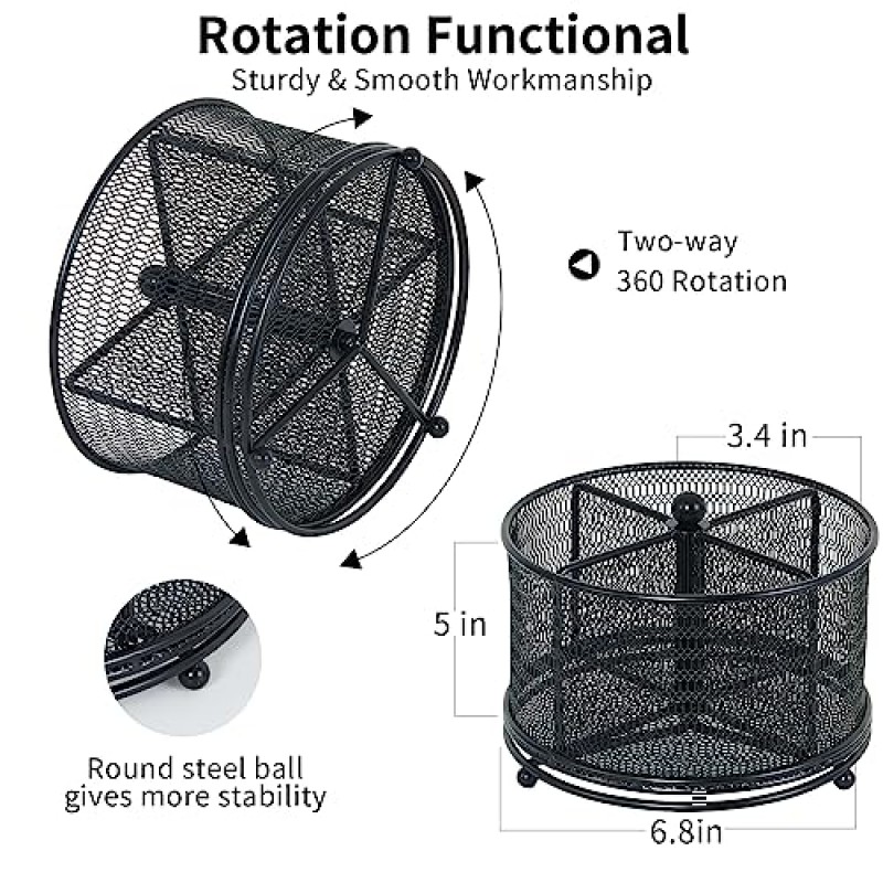 Youbetia 360도 회전 연필 홀더, 사무실 책상 정리 미술 용품 ​​보관 정리함, 사무용품 용 데스크탑 연필 컵 책상 액세서리, 학교 문구 용 펜 정리함 (BLACK)