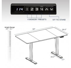 VIVO 전기 높이 조절 가능 60 x 30인치 메모리 스탠드업 책상, 검은색 테이블 상판, 검은색 프레임, 사전 설정 컨트롤러가 포함된 스탠딩 워크스테이션, 1B 시리즈, DESK-KIT-1B6B-30