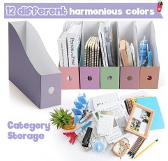 Colarr 24 Pcs 골판지 잡지 홀더 12 색 라벨 스티커가있는 잡지 보관 상자 잡지 파일 홀더 책상용 폴더 책 홀더 학교용 데스크탑 문서 홀더 (선명한 색상)