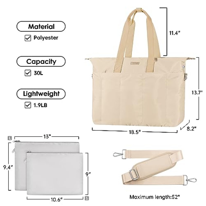 여성용 ETRONIK 노트북 토트 백, 보관 가방이 있는 15.6인치 컴퓨터 가방 핸드백, 지퍼가 달린 대형 경량 여행용 토트 백, 여행, 업무, 비즈니스, 사무실, 캐주얼, 카키용 휴대 가방