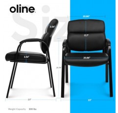 패딩 처리된 팔이 있는 Oline 가죽 게스트 의자, 리셉션 회의 회의 대기실 로비 홈 데스크 크고 키가 큰 중역 사무실 의자, 검정색(1팩)