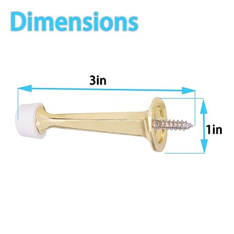도어 스톱, 벽용 도어 스톱퍼, 도어 바닥용 도어 스톱, 부드러운 고무 팁이 있는 견고한 견고한 도어 스톱퍼, 3인치 도어 스톱 색상 새틴 황동/골드, 10팩