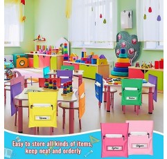 Chapou 48 Pcs 의자 주머니 의자 등받이 포켓 차트 학생 책상 주최자 좌석 용 포켓 의자 가방 학교 유치원 어린이 학생 교실, 12 밝은 색상