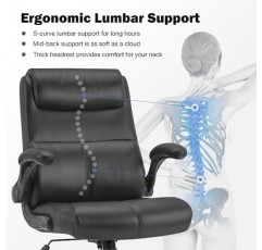 홈 오피스 의자, 접이식 팔걸이가 있는 인체공학적 중역용 책상 의자, 바퀴와 360° 회전 회전이 가능한 높이 조절 가능한 PU 가죽 의자, 요추 지지대가 있는 중간 등받이 작업 의자