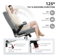 Seatingplus 하이백 사무용 의자 인체공학적 360 회전식 팔걸이가 있는 편안한 의자, 성인과 청소년을 위한 회색 부드러운 패브릭 책상 의자