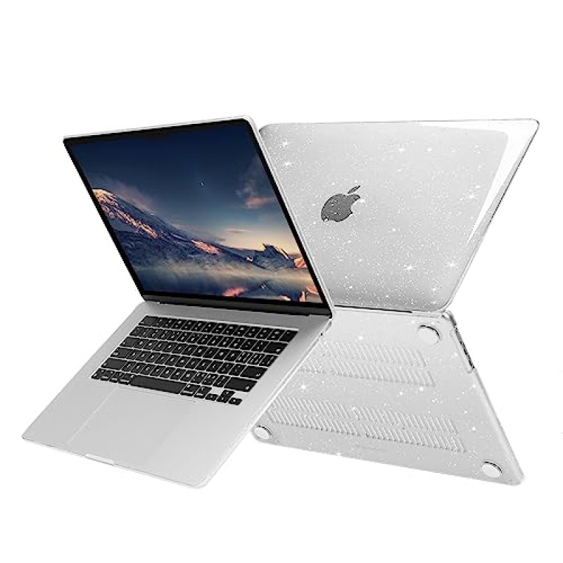 MOSISO MacBook Air 15인치 케이스 2023 출시 A2941 M2 칩, 반짝이는 반짝이는 플라스틱 하드쉘 케이스&키보드 커버&스크린 프로텍터&웹캠 커버&타입 C 어댑터 2팩, 투명