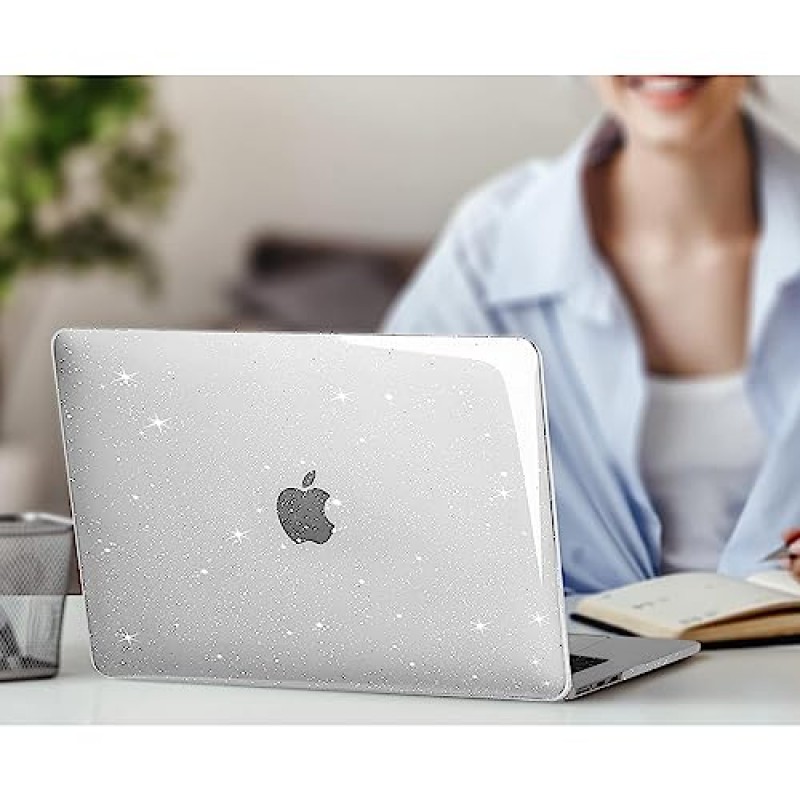 MOSISO MacBook Air 15인치 케이스 2023 출시 A2941 M2 칩, 반짝이는 반짝이는 플라스틱 하드쉘 케이스&키보드 커버&스크린 프로텍터&웹캠 커버&타입 C 어댑터 2팩, 투명