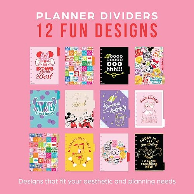 Happy Planner 디즈니 디스크 바인딩 12개월 플래너, 2024년 1월~2024년 12월 일일, 주간, 월간 플래너, 클래식 크기, 가로 레이아웃, 행복한 얼굴 테마, 7인치 x 9 1/4인치