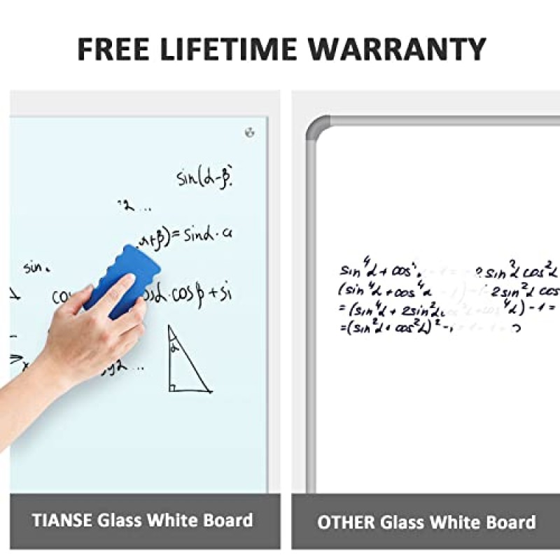 TIANSE 유리 화이트보드, 자기 건조 지우기 화이트 보드 - 48