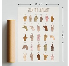미국 수화 포스터, 수화 알파벳 인쇄, ASL 포스터, 교육 포스터, 포함된 수화 알파벳, 사무실 놀이방 교실 장식용 ASL 알파벳 벽 예술 - 16x24