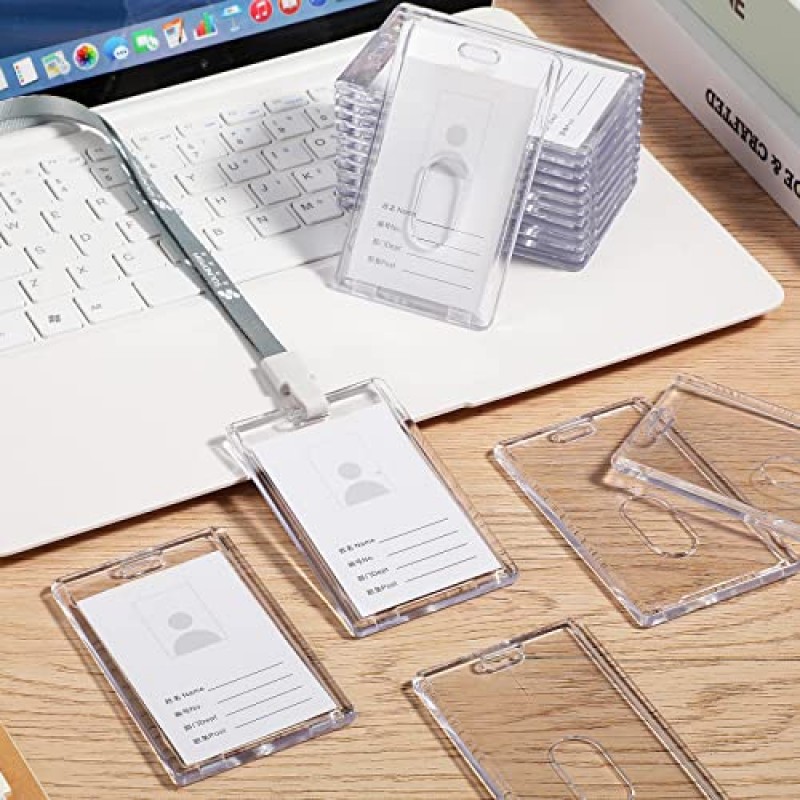 아크릴 카드 소지자 명확한 ID 카드 소지자 헤비 듀티 카드 소지자 플라스틱 카드 보호 커버 투명 배지 보호기 수직 사무용 제품(90개)