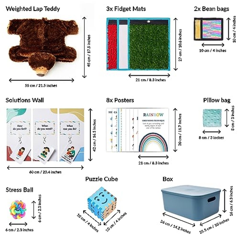 진정 코너 | 교실 필수품 | 어린이를 위한 테라피 진정 코너 아이템 | 포스터, 솔루션 월, 감각 장난감, 안절부절 도구가 포함된 차분한 코너 키트 | 교실이나 가정에 이상적