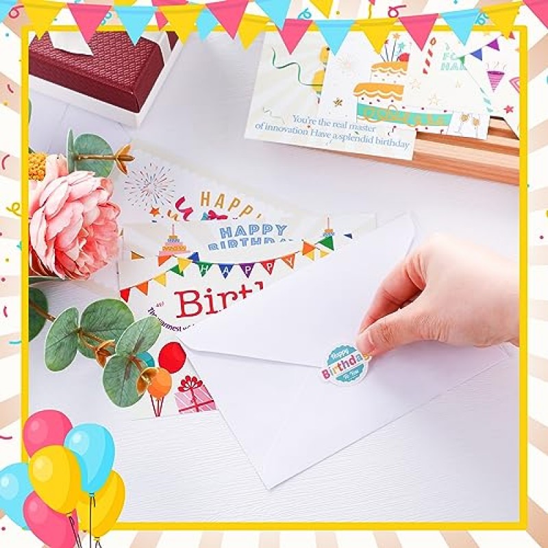 Qeeenar 120 직원 생일 카드 세트 봉투 및 스티커가 포함된 비즈니스 감사 카드 기념일 작업 카드 동료 기념일 인사말 카드 대량 사무용품 선물(생일 카드)