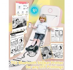 Phomemo 스티커 프린터 - 미니 잉크리스 프린터 스티커 메이커 연구 노트, 스티커, 사진, DIY 인쇄, 생일, 핑크용 Bluetooth 열전사 포켓 프린터