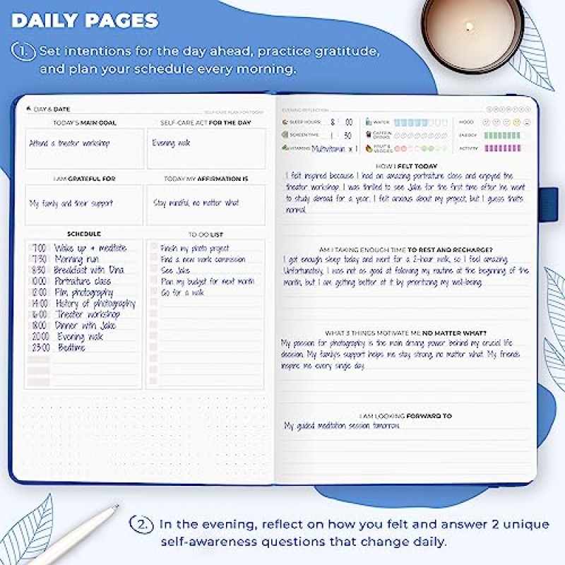 Clever Fox 셀프 케어 저널 – 웰니스 및 일일 성찰 노트 – 정신 건강 및 개인 개발 저널 – 여성 및 남성을 위한 셀프 케어 플래너, 명상 및 기분 저널 – A5 크기(미스틱 블루)