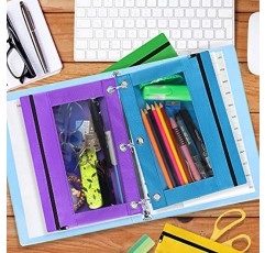 LURLIN 3링 연필 파우치, 12팩 사무용 대학 학교 용품용 다양한 색상의 대용량 지퍼 펜 파우치 화장품, 3홀 바인더용 천 필통