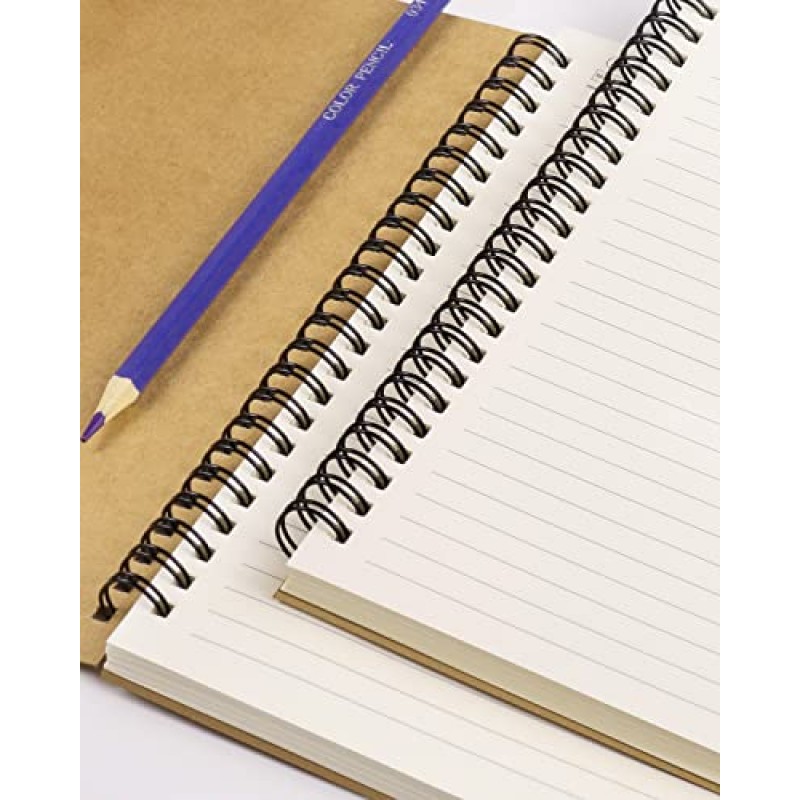 Dynta Spiral Notebooks A5 줄 지어 5Pcs 대학 통치 저널 업무, 연구, 메모 작성, 선물용 대량 두꺼운 종이 120 페이지/60 매 Kraft Brown