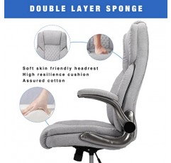 바퀴가 달린 REFICCER 회색 중역 사무실 의자, 패브릭 90-120° 흔들이 관리용 의자, 플립업 암과 높이 조절 기능이 있는 인체공학적 하이백 회전 홈 데스크 의자