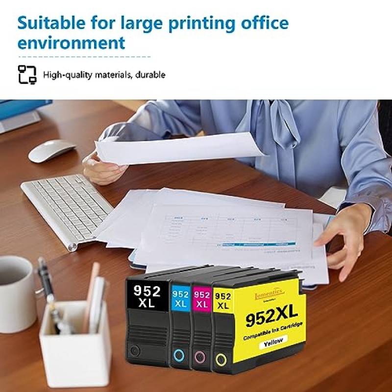 952XL 잉크 카트리지 콤보 팩(4팩, 검정색/청록색/자홍색/노란색) - HP OfficeJet Pro 7740 8210 8216 8218 8710 8715 8716 8717 8719 8720 프린터용 LOMENTI 호환 952xl 잉크 카트리지 교체