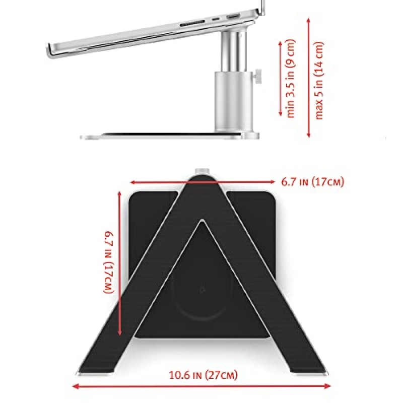 노트북 및 MacBook용 Twelve South HiRise Pro | MagSafe 무선 지원 충전 베이스가 포함된 인체공학적 높이 조절 스탠드(실버)