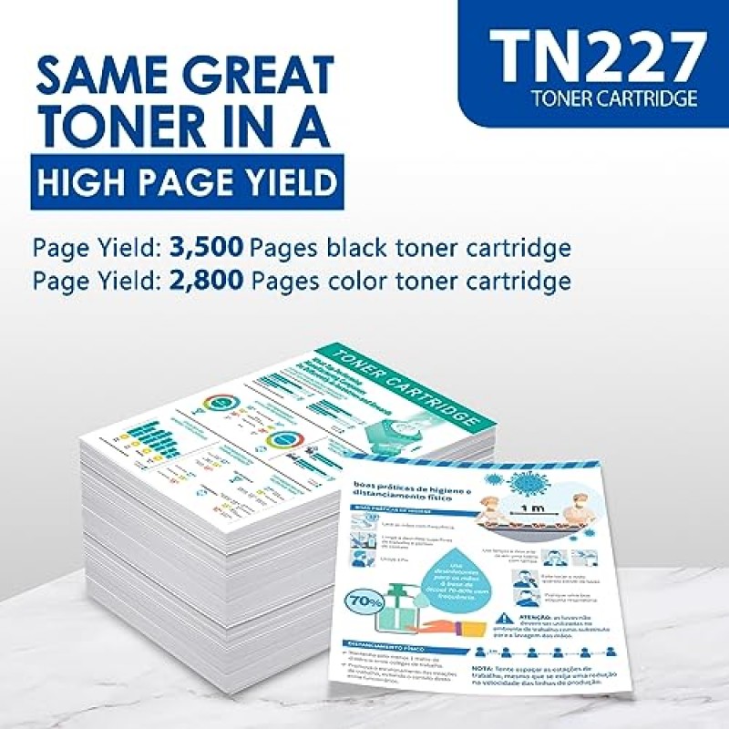 TN-227 2BK/C/M/Y 대용량 토너 카트리지 5팩 브라더 TN227 토너용 검정색 시안 마젠타 및 노란색 교체품 MFC-L3770CDW MFC-L3710CW HL-3210CW HL-3230CDW HL-3270CDW HL-3290CDW 프린터 토너