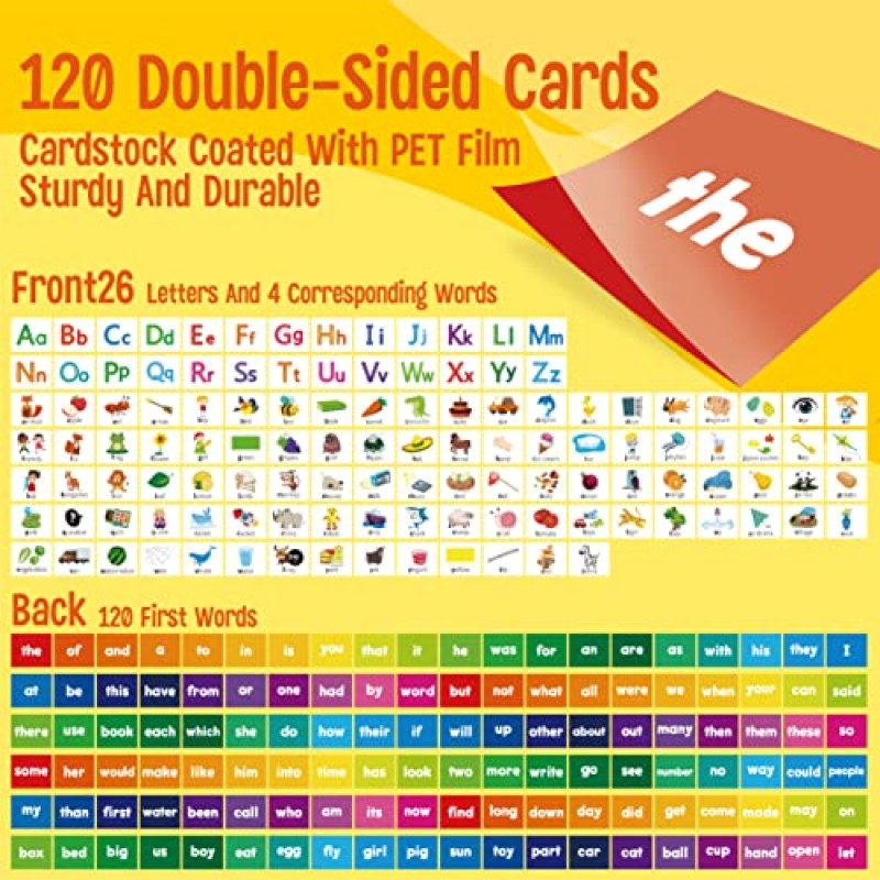 데스크탑 포켓 차트, 120개의 건식 양면 카드에는 이미지가 포함된 26개의 문자와 120개의 첫 번째 단어가 포함되어 있습니다. 어린이 교사 교실 가정용 자립형 탁상용 포켓 차트(13 X 12인치)