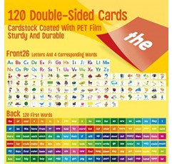 데스크탑 포켓 차트, 120개의 건식 양면 카드에는 이미지가 포함된 26개의 문자와 120개의 첫 번째 단어가 포함되어 있습니다. 어린이 교사 교실 가정용 자립형 탁상용 포켓 차트(13 X 12인치)