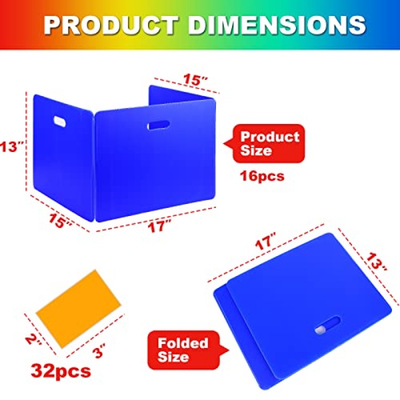 학생을 위한 16팩 책상 칸막이 교실 개인 정보 보호 보드 보드 방수 플라스틱 책상 개인 정보 보호 패널 휴대용 학습 삼중 칸막이(32개 라벨 포함) - 학교 위원회 첫날