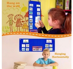 어린이 자질구레한 차트를 위한 PITCOTT 시각적 일정, 유아를 위한 3 in 1 일일 일정 보드 루틴 포켓 차트 카드, 자폐증 학습 자료 도구 홈 스쿨용 월 플래너(70개 카드 포함)