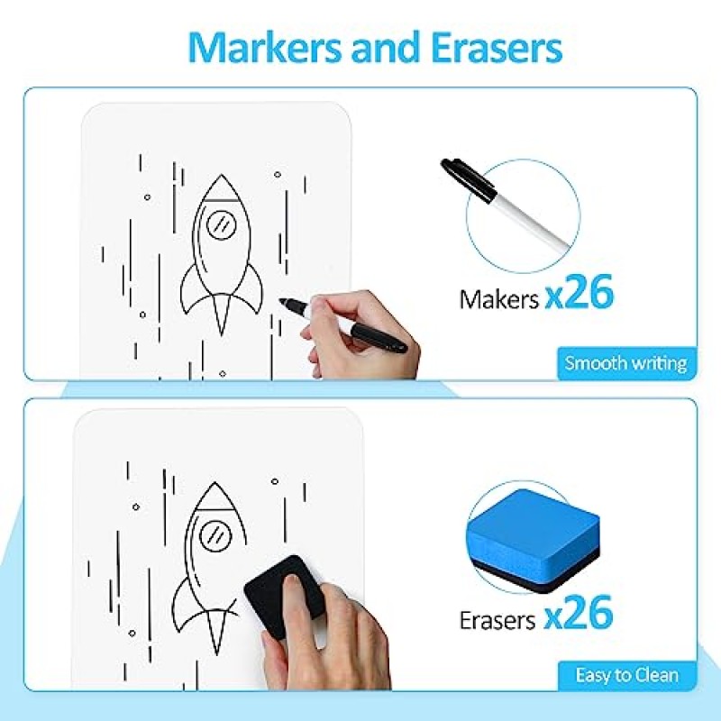 건식 지우기 랩보드, PANDRI 26팩 양면 12.5 x 9인치 화이트보드(지우개 26개 및 마커 26개 포함), 어린이 학생 교실 교사 용품을 위한 건식 지우기 보드