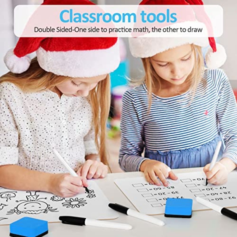 건식 지우기 랩보드, PANDRI 26팩 양면 12.5 x 9인치 화이트보드(지우개 26개 및 마커 26개 포함), 어린이 학생 교실 교사 용품을 위한 건식 지우기 보드
