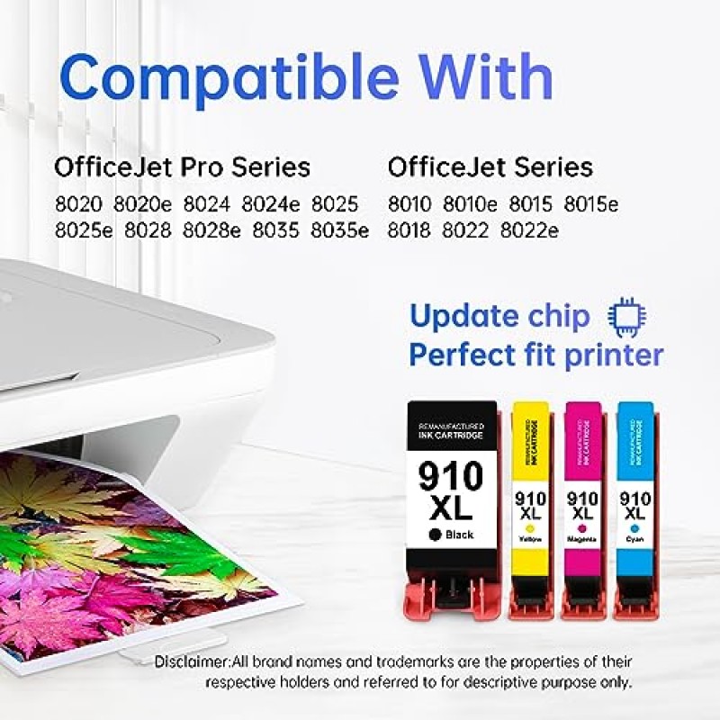 HP 프린터용 910XL 잉크 카트리지 콤보 팩 HP 910용 HP 910XL 교체용 910XL 잉크 HP Officejet Pro 8025e 8020 8028e 8035 HP 910XL 잉크 카트리지용 잉크 카트리지 콤보 팩(4팩 BKCMY)