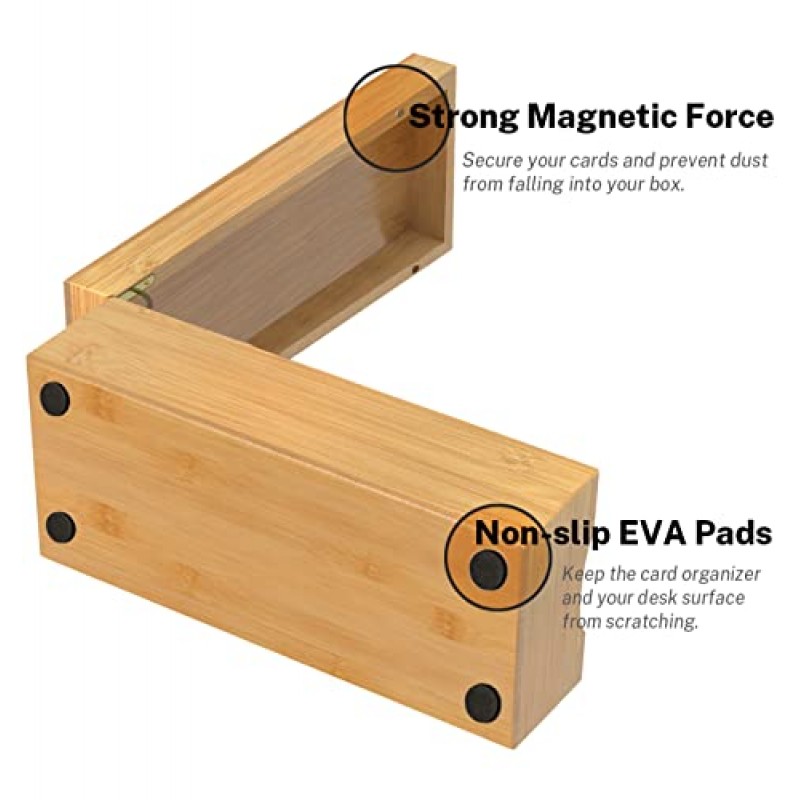 Neando 명함 지갑, 대나무 명함 정리함, 명함 보관 상자, 600장 카드용 수납칸 5개, 목재 책상 정리함, 4.5'W x 10.4'D x 3'H
