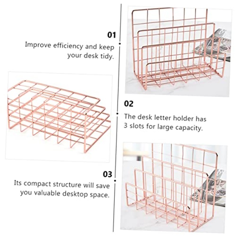 Opertacx 3 개 편지 랙 파일 랙 탁상용 책장 바인더 폴더 데스크탑 정리함 파일 정리함 데스크탑 철제 보관함 금속 데스크탑 책장 파일 문서 정리함 금속 파일 정리대