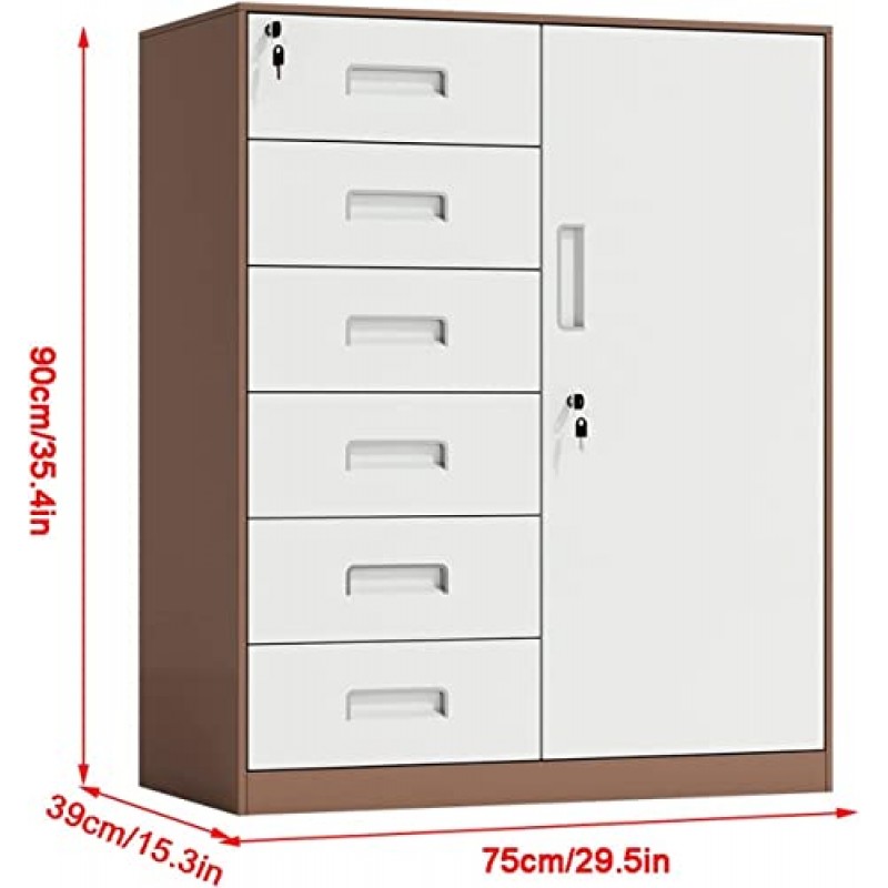 잠금 장치가 있는 파일 캐비닛 파일 캐비닛, 6단 서랍 낮은 캐비닛 측면 캐비닛, 사무실 강철 파일 캐비닛, 완전 조립됨, 커피 컬러 사무실 파일 캐비닛