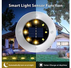 12팩 8LED 태양광 정원 조명 야외 방수 보도 디스크 잔디밭 파티오 통로 마당 계단 데크 산책로를 위한 밝은 지상 조경 조명(따뜻한 흰색)(12팩)