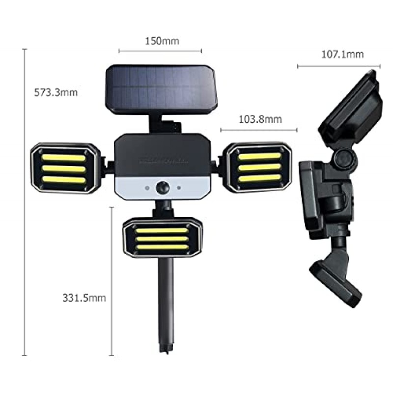 Bell+Howell 생체 공학 투광 조명 오리지널, 태양열 조명 실외 방수 - 50% 더 밝음 108 COB-LED 동작 센서 포함 180° 회전, TV에서 볼 수 있는 정원, 잔디밭 및 파티오용 조정 가능한 패널