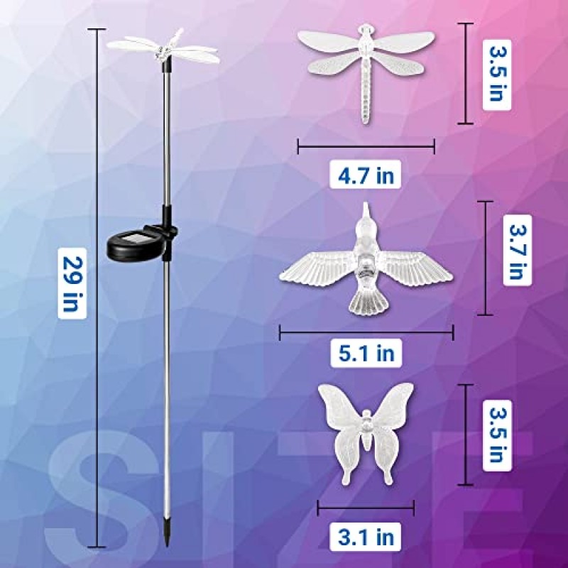 SOLPEX 태양광 정원 조명, 3팩 태양광 나비 조명 야외, 멀티 컬러 변경 태양광 정원 장식, LED 태양광 스테이크, 파티오용 태양광 야드 조명, 잔디밭, 태양광 새 조명