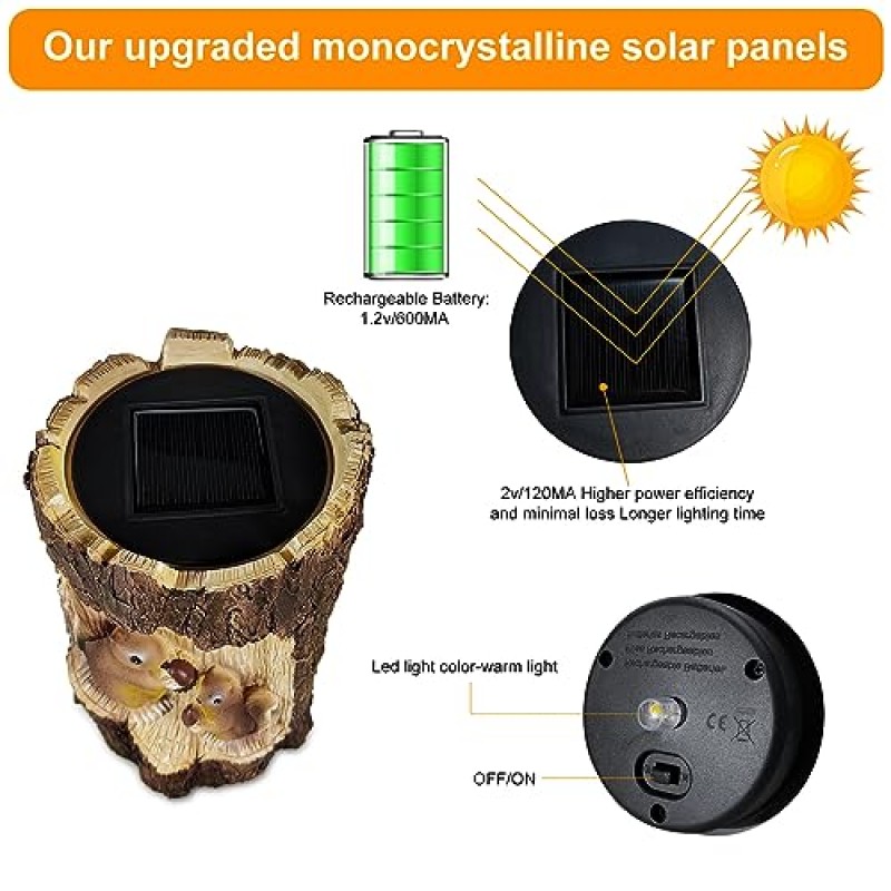 KagoLing 태양광 정원 조명, 정원 장식 다람쥐 잔디 장식품 방수 LED 나무 그루터기 정원 장식 정원, 파티오, 뒤뜰, 잔디밭, 통로, 지상을 위한 야외 장식 조경 조명