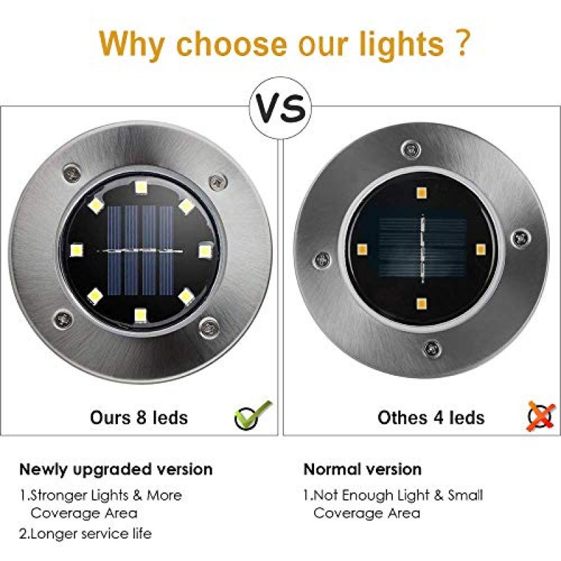ZGWJ 태양광 지상 조명, 4팩 방수 태양광 정원 조명, 업그레이드된 야외 정원 방수 밝은 지상 조명, 통로, 마당, 갑판, 잔디밭, 파티오, 산책로용 조경 조명 따뜻한 흰색