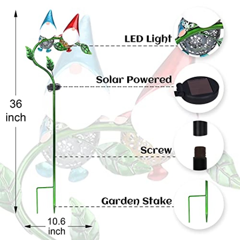 태양광 정원 조명 야외 장식 - Gnomes 태양광 정원 스테이크 조명 정원, 잔디밭, 파티오, 마당 장식용 방수 태양광 통로 조명